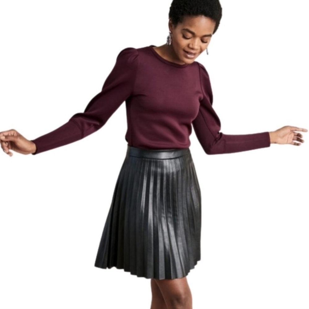 Stella‎ & Dot Womens Shirt Top Burgundy Puff Sleeve Crew Neck Wine Plus size 2X